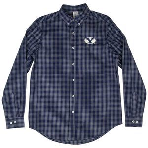 NCAA BYU Cougars Men's Long Sleeve Button Up Plaid Shirt in Navy, Medium (38/40)